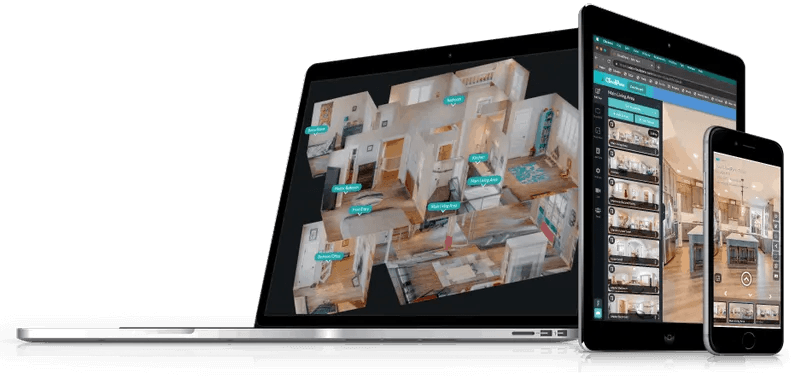 Viewora virtual tour viewed on laptop, tablet, and phone
